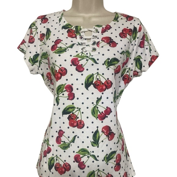 Rafaella Cherry on top Print lace-Up Blouse - Picture 1 of 7